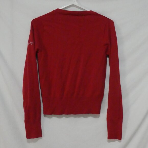 EDC By ESPRIT | medium | Elegant Red V-Neck Sweater | Stitched Logo On Sleeve - Picture 2 of 15